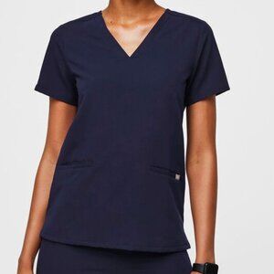FIGS WOMENS NAVY BLUE SIZE MEDIUM Casma Three-Pocket Scrub Top
